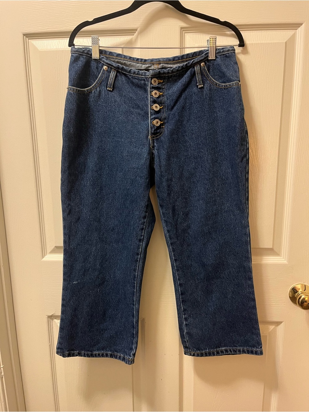 No Excuses Women’s Denim Capri Jeans Size 11/12 Blue Button Fly Y2K Cropped - Picture 2 of 8